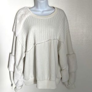 Zara lady sweat shirt white long sleeve faux fur round neck cotton blnd oversize